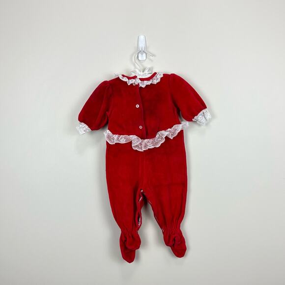 Vintage Carter's Red Velvet Footie 6 Months USA - Picture 5 of 8